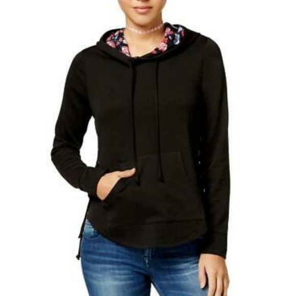 NWOT-M Black Floral Hoodie - Picture 1 of 8